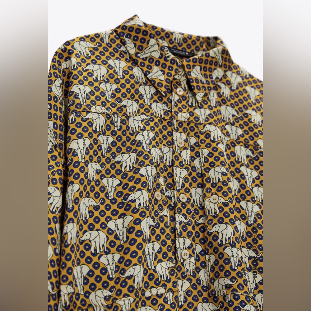 Zara Yellow, White and Brown Printed Button-Down Shirt - Picture 7 of 8